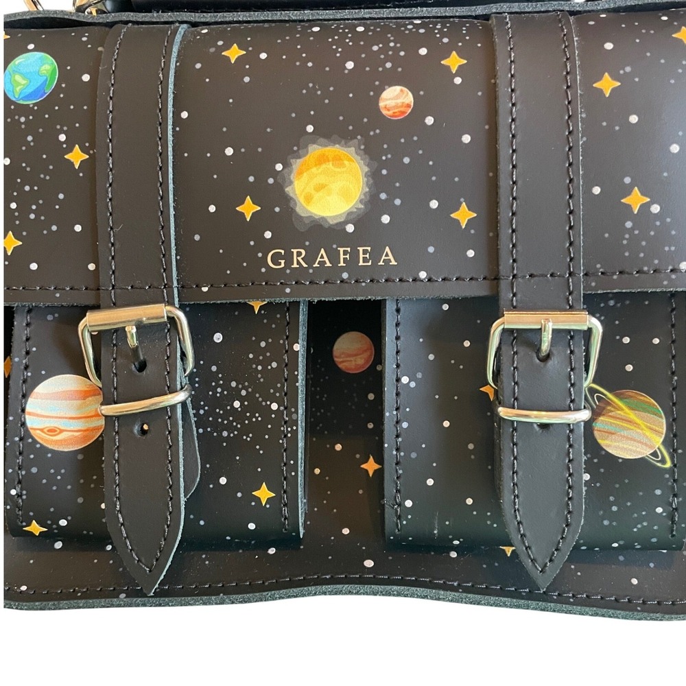 Grafea Micro Planet Leather Satchel Bag NWOT Celestial Space Made in England - Picture 2 of 8